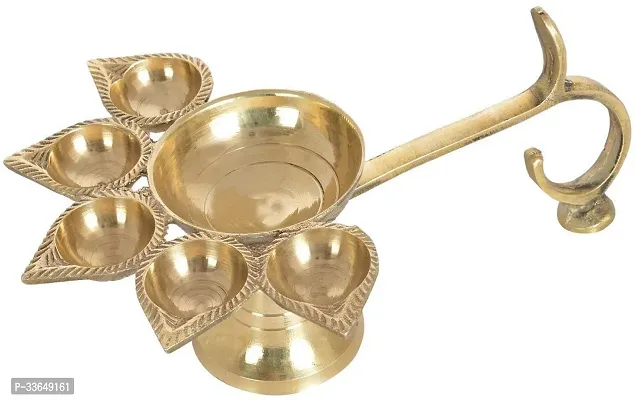 Classy Pure Brass Panch Deepak Aarti Oil Lamp Puja Five Face Jyot Diya Stand. Brass Table Diya Set (Height- 2.8 Inch)-thumb0