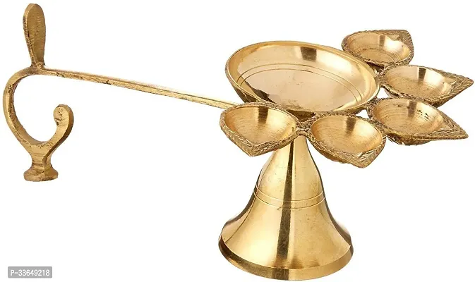 Classy Brass Hindu Puja Camphor Burner Lamp Panch Aarti - 5 Face For Puja Brass Table Diya (Height- 5 Inch)-thumb0