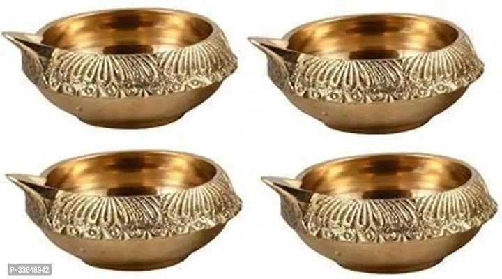 Classy Brass Diya Akhand Diya Jyoti Diya Diyas For Pooja Brass Set Of 4 Brass (Pack Of 4) Table Diya (Height- 2 Inch)-thumb0