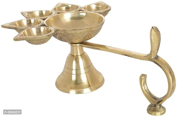 Classy Brass Hindu 5 Face Puja Camphor Burner Lamp Panch Aarti Jyoti ( No 2 ) (Height- 3 Inch)-thumb0