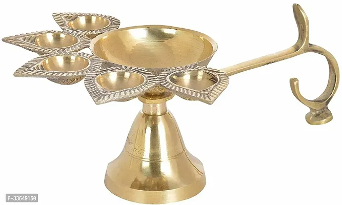 Classy Brass Panch Aarti Pooja Oil Lamp Brass Table Diya (Height- 3 Inch)-thumb0