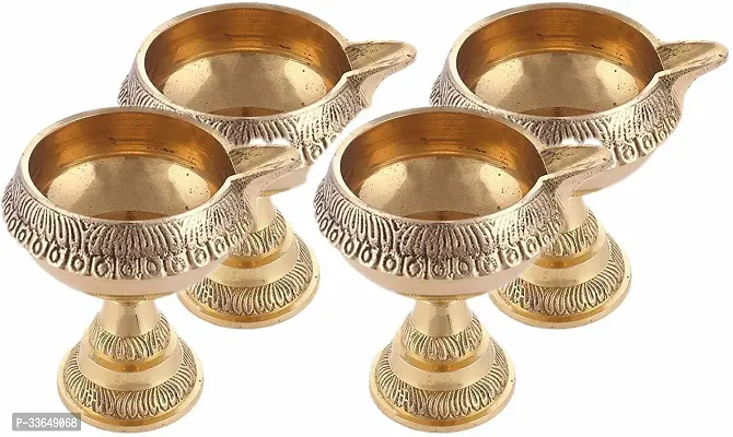 Classy 4 Brass Kuber Diya For Puja Item Diya For Diwali - ( 2.5x2.1x1.9)In Brass (Pack Of 4) (Height- 2 Inch)-thumb0