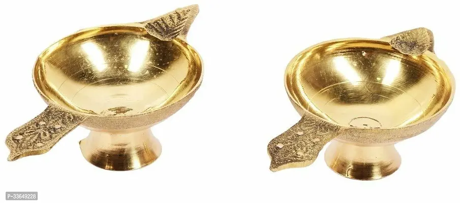 Classy Brass (Pack Of 2) Table Diya Set (Height- 1.5 Inch)