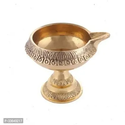 Classy Brass Kuber Diya With Stand | Oil Lamp With Stand | Puja Home Decor Brass Table Diya (Height- 2.55 Inch)-thumb0