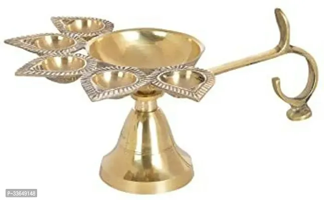 Classy Trived Brass Panch Aarti Lamp/Pancharti Diya Oil Lamp/Panch Aarti Jyoti Puja Diya -Pack Of 1 (4 Inch)(Height- 3 Inch)-thumb0