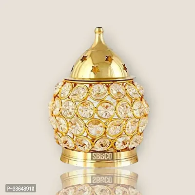 Classy Brass Akhand Diya | Diamond Crystal Deepak/Dia | Akhand Jyot Brass Brass Table Diya (Height- 4 Inch)-thumb0