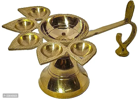 Classy Brass Navratri Arti Pooja Diya Brass Table Diya (Height- 2.4 Inch)-thumb0