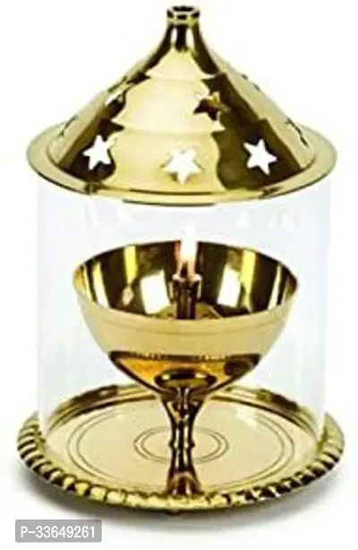 Classy Brass, Glass Table Diya Set (Height- 4 Inch)-thumb0