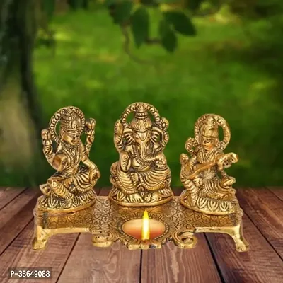 Classy Lakshmi Ganesh Saraswati Brass Table Diya Set (Height- 4.1 Inch)