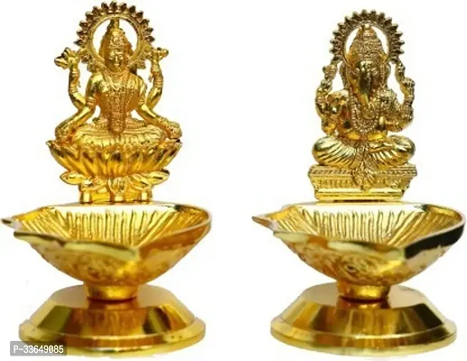 Classy Laxmi Ganesh Diya Brass (Pack Of 2) Table Diya Set (Height- 4 Inch)