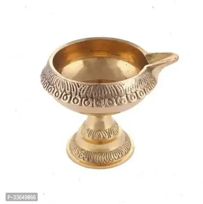 Classy Kuber Diya Deepam Akhand Diya On Stand For Pooja And Diwali Festival Brass Table Diya (Height- 2 Inch)-thumb0