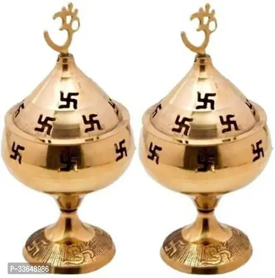 Classy Akhand Jyoti Deepak For Spritual Purpose Brass Brass (Pack Of 2) Table Diya (Height- 4.5 Inch)-thumb0