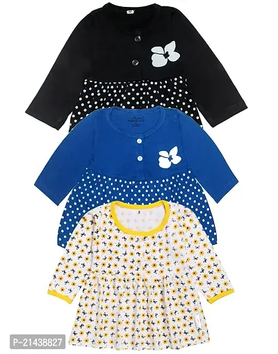 babeezworld Pure Cotton Baby Girl?s Knee Length Dress Pack of 3-thumb0