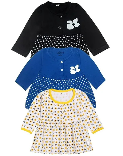 babeezworld Pure Baby Girl?s Knee Length Dress Pack of 3