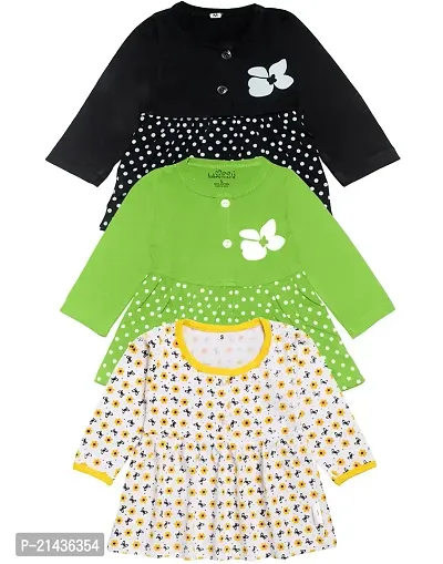 babeezworld Pure Cotton Baby Girl?s Knee Length Dress Pack of 3