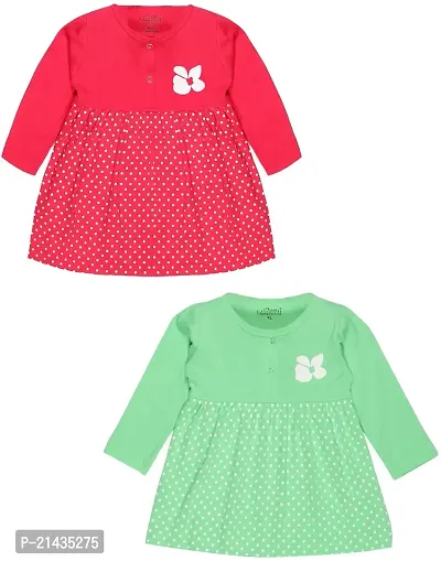 babeezworld Baby Girl Cotton Dress - Full Sleeves Knee Length fit and Flare Frock jhabla Regular fit top Pack of 2-thumb0