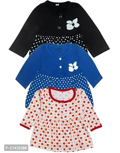 babeezworld Baby Girl?s Pure Cotton Knee Length Dress Pack of 3