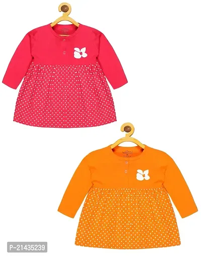 babeezworld Baby Girl Cotton Dress - Full Sleeves Knee Length fit and Flare Frock jhabla Regular fit top Pack of 2