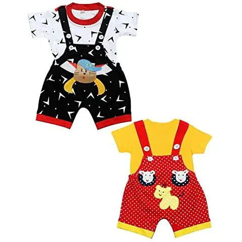 babeezworld Dungaree for Boys & Girls Casual Printed Pure Cotton-Pack of 2 (Multicolour)