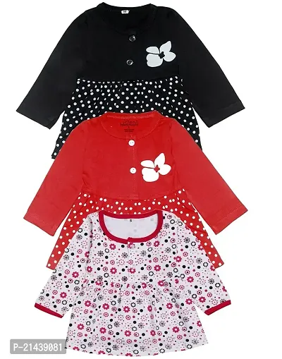 babeezworld Baby Girl?s Knee Length Pure Cotton Dress Pack of 3