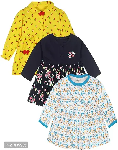 babeezworld Baby Girl Cotton Dress - Full Sleeves Knee Length fit and Flare Frock jhabla Regular fit top Pack of 3