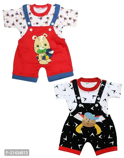 babeezworld Dungaree for Boys  Girls Casual Printed Pure Cotton-Pack of 2 (9101990001213-$P;)