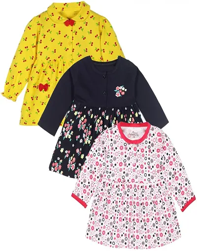 babeezworld Baby Girl Dress - Full Sleeves Knee Length fit and Flare Frock jhabla Regular fit top Pack of 3