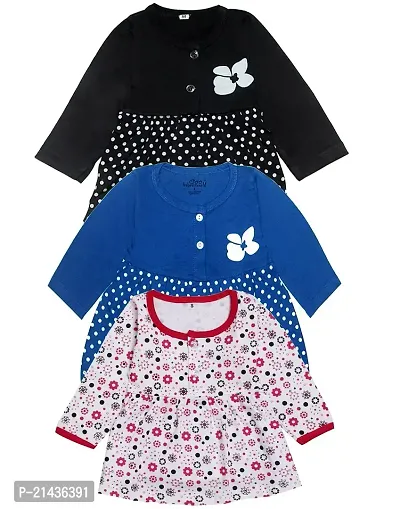 babeezworld Baby Girl?s Knee Length Pure Cotton Dress Pack of 3-thumb0