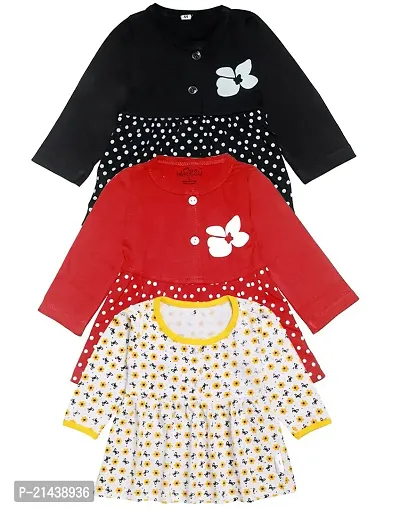 babeezworld Pure Cotton Baby Girl?s Knee Length Dress Pack of 3-thumb0