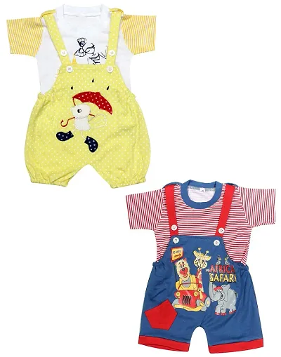 babeezworld Dungaree for Boys & Girls Casual Printed Pure Cotton-Pack of 2 (9101990001161-$P;)