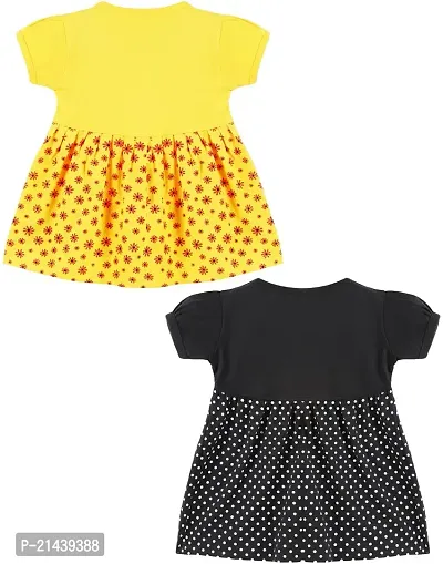 Babeezworld Cotton Baby Girl Dress - Knee Length fit and Flare Dress Frock jhabla (Yellow, Black; 0-6 Months) Pack of 2-thumb2