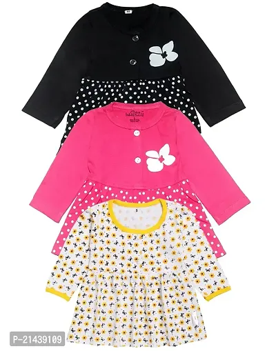 babeezworld Pure Cotton Baby Girl?s Knee Length Dress Pack of 3