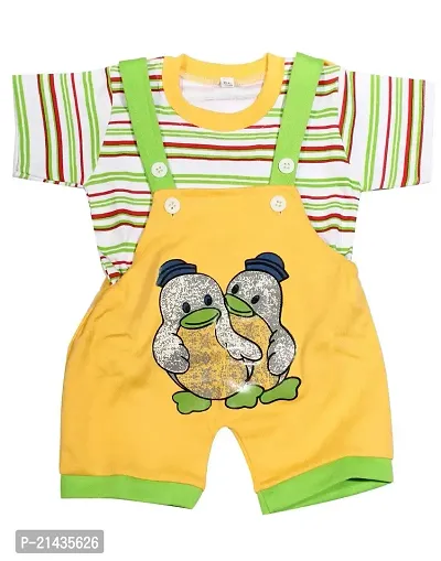 babeezworld Baby Boy's and Girl's Cotton Dungaree Set with Round Neck T-Shirt Adjustable Strap and Half Pant with Elasticated Waist (Multicolour; 0-3 Months)-thumb4