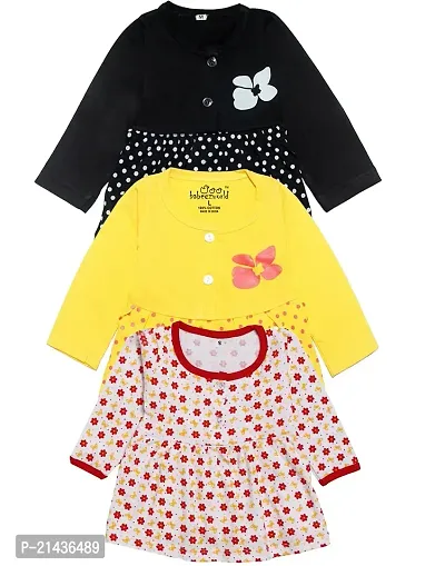 babeezworld Baby Girl?s Pure Cotton Knee Length Dress Pack of 3-thumb0