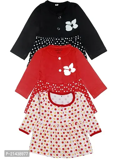 babeezworld Baby Girl?s Pure Cotton Knee Length Dress Pack of 3