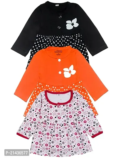 babeezworld Baby Girl?s Knee Length Pure Cotton Dress Pack of 3