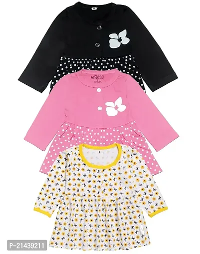 babeezworld Pure Cotton Baby Girl?s Knee Length Dress Pack of 3