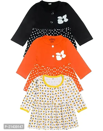 babeezworld Pure Cotton Baby Girl?s Knee Length Dress Pack of 3