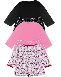 Babeezworld Baby Girl?s Knee Length Pure Cotton Dress Pack Of 3 (6-9 Months, Multicolor 2)-thumb1