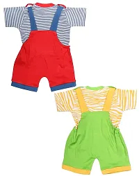 babeezworld baby boys and girls cotton dungaree romper set (Multicolour: 0-3 Months) Pack of 2-thumb1