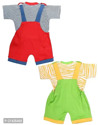 babeezworld baby boys and girls cotton dungaree romper set (Multicolour: 0-3 Months) Pack of 2-thumb2