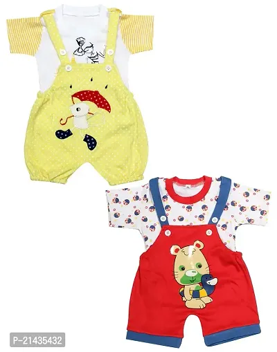 babeezworld Dungaree for Boys  Girls Casual Printed Pure Cotton-Pack of 2 (9101990001213-$P;)