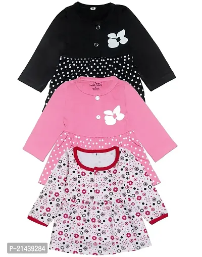 Babeezworld Baby Girl?s Knee Length Pure Cotton Dress Pack Of 3 (6-9 Months, Multicolor 2)