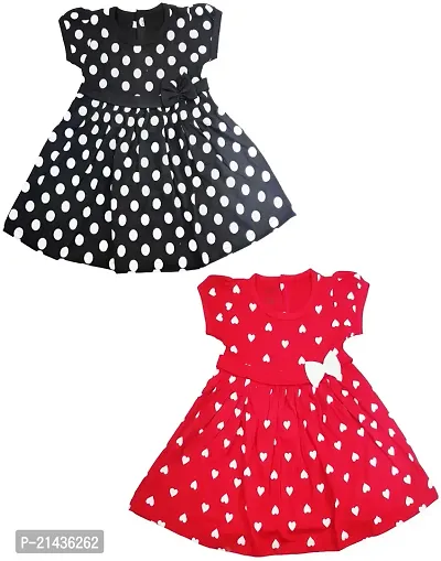 babeezworld? Cotton Baby Girl Dress -?Knee Length fit and Flare Dress Frock jhabla (Black, Red; 1-2 Years)