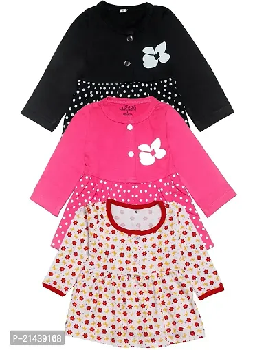 babeezworld Baby Girl?s Pure Cotton Knee Length Dress Pack of 3