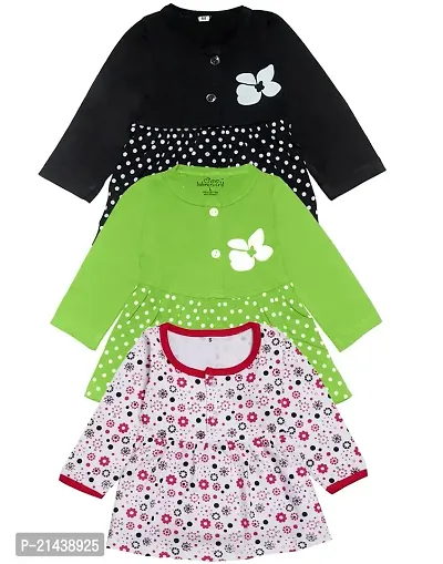 babeezworld Baby Girl?s Knee Length Pure Cotton Dress Pack of 3