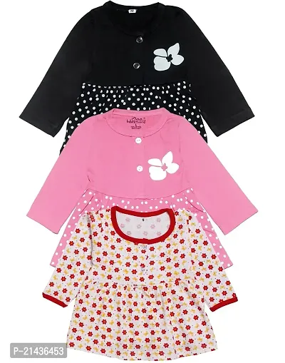 babeezworld Baby Girl?s Pure Cotton Knee Length Dress Pack of 3