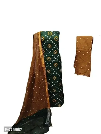 HINDVA FASHION Women's Cotton Bandhani Salwar Suit Dupatta Dress Material (Brown)