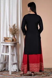 Beautiful Trendy Black Printed Kurti with Mahroon Skirt |Rayon Fabric and Three Quarter Sleeves|Kurta Sets for Women_Blackmahroon skirt-thumb1