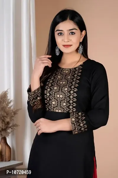 Beautiful Trendy Black Printed Kurti with Mahroon Skirt |Rayon Fabric and Three Quarter Sleeves|Kurta Sets for Women_Blackmahroon skirt-thumb3